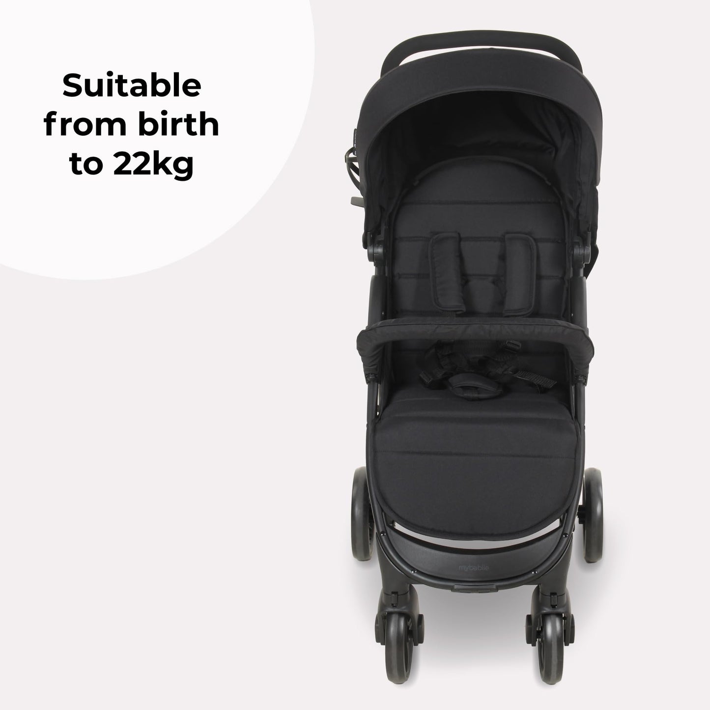 Compact Baby & Toddler Pushchair with Adjustable Recline, Large Basket & Rain Cover - Black