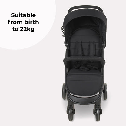Compact Baby & Toddler Pushchair with Adjustable Recline, Large Basket & Rain Cover - Black