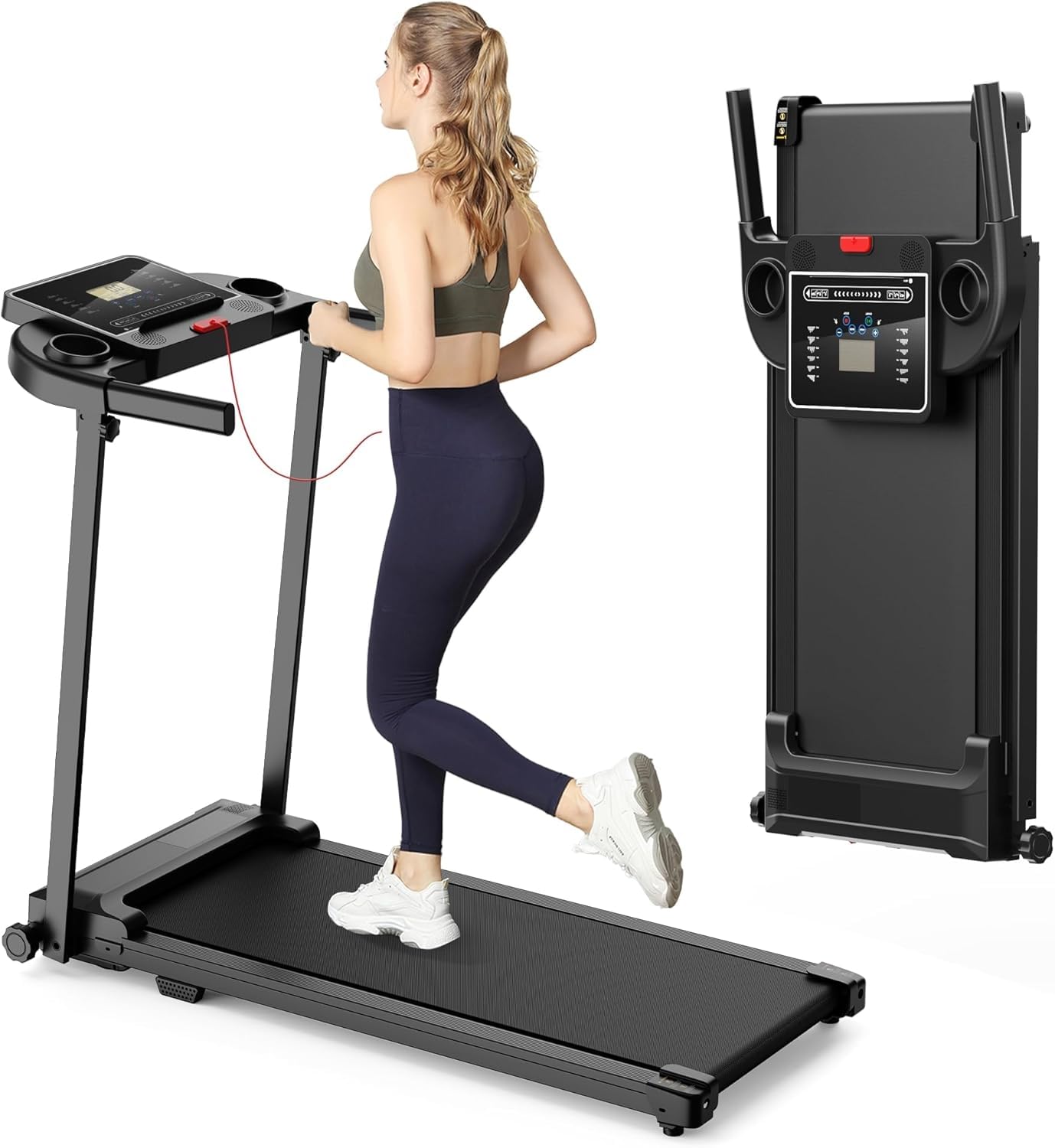Folding Treadmill with Handle, LCD Display, 12 Workout Programmes & 10km/h Speed