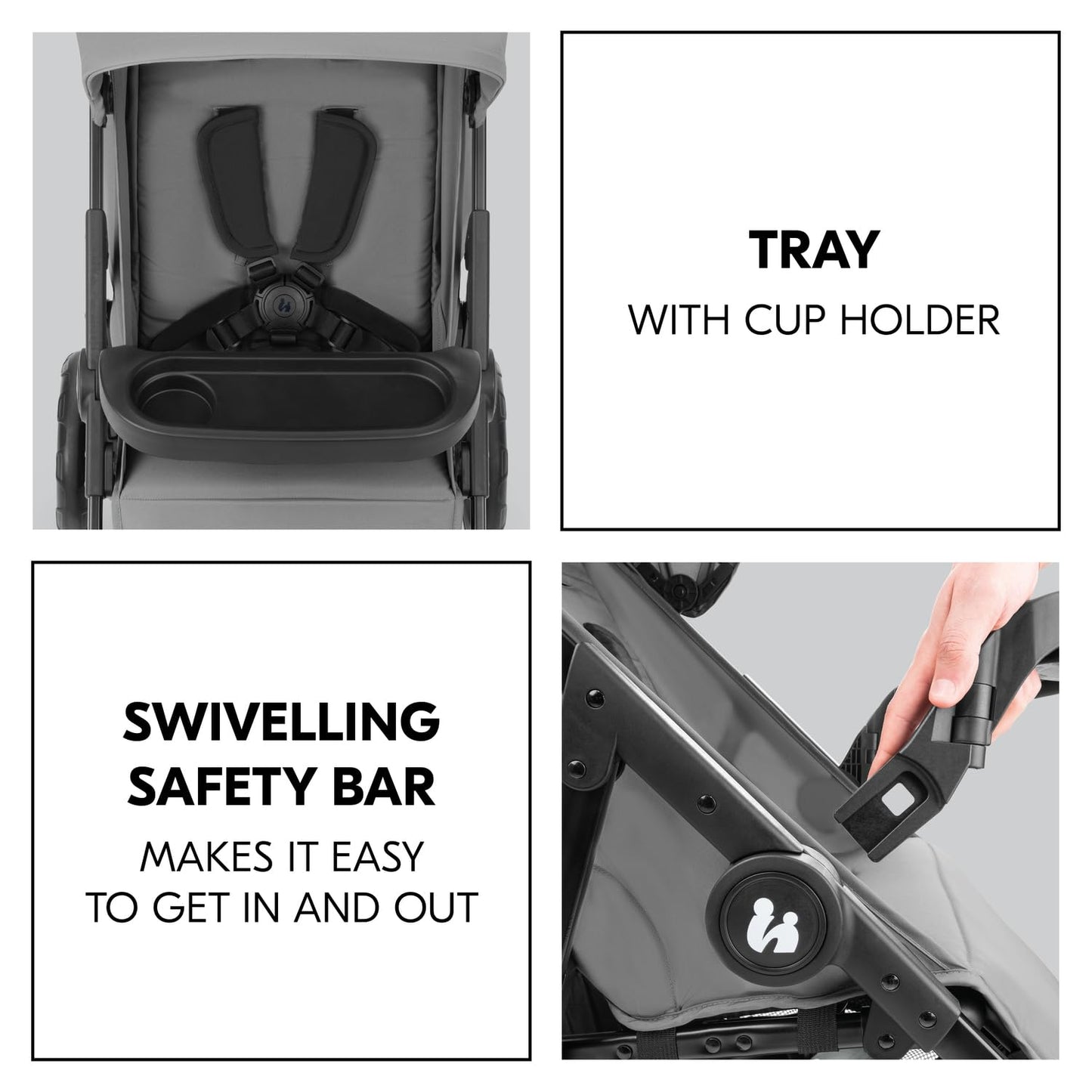 Lightweight City Pushchair with One-Hand Fold, Snack Tray & Rain Cover - Grey