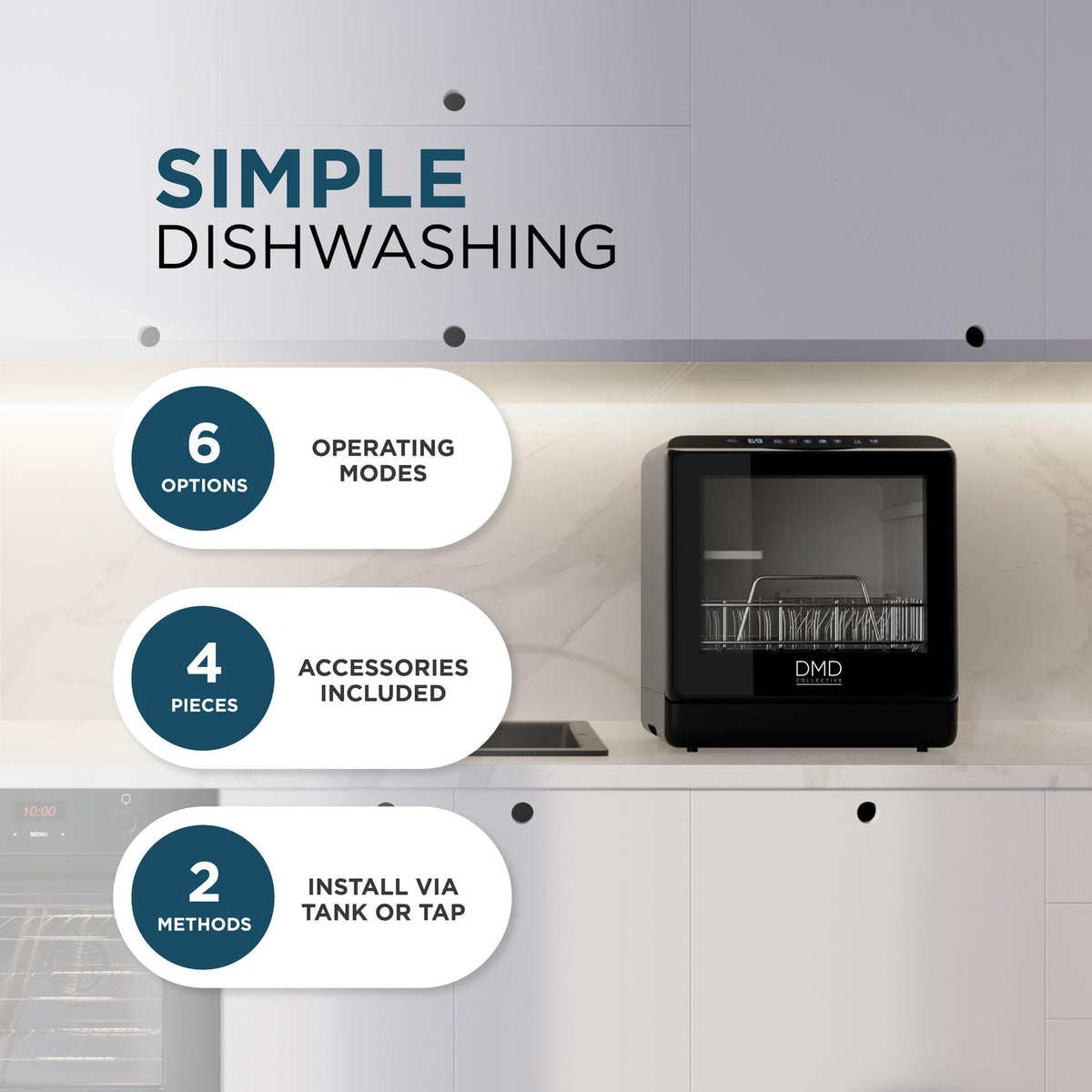 5L Compact Table Top Dishwasher with Touch Control, Drying & Fruit Wash - Black