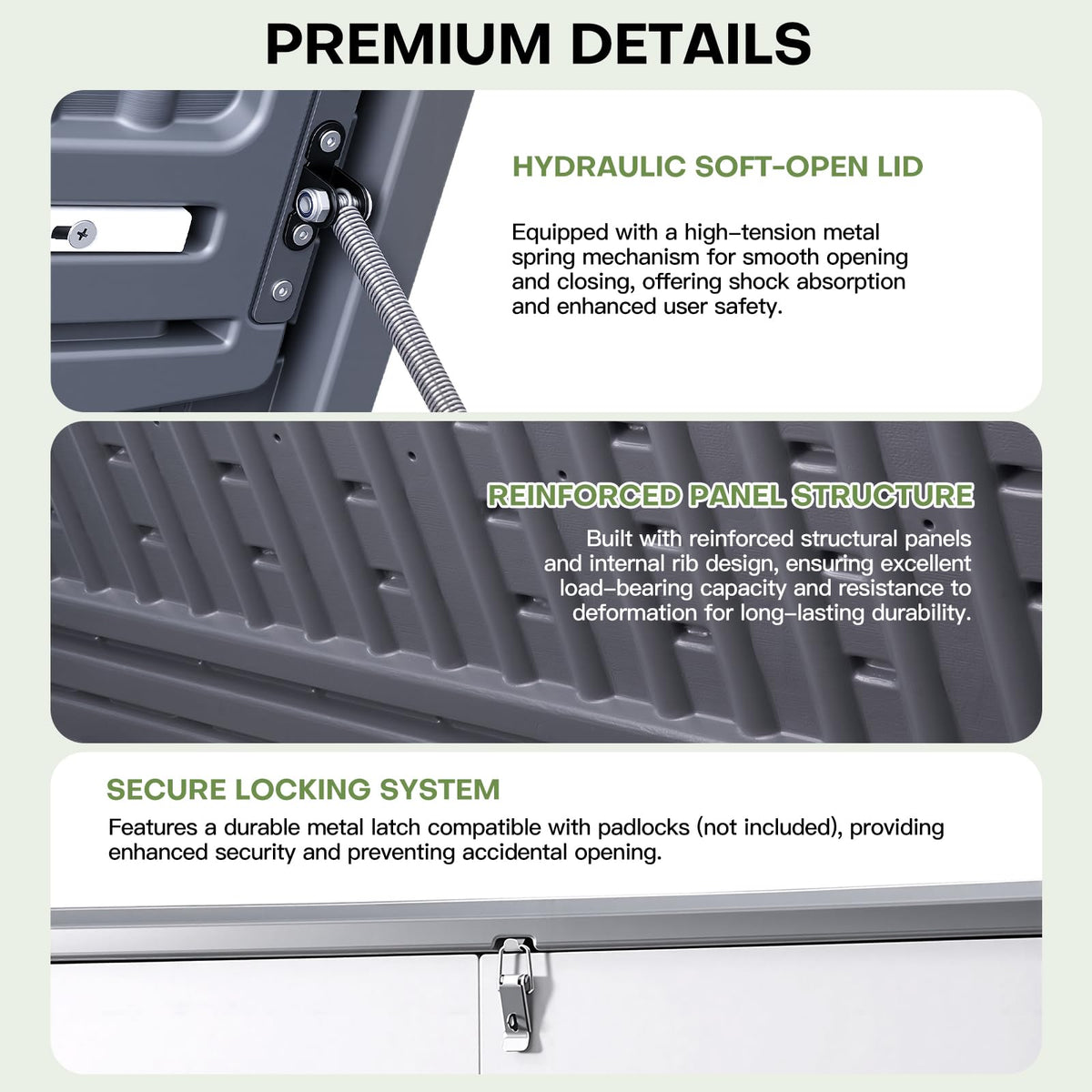 Large Outdoor Plastic Garden Storage Box with Hinged Lid