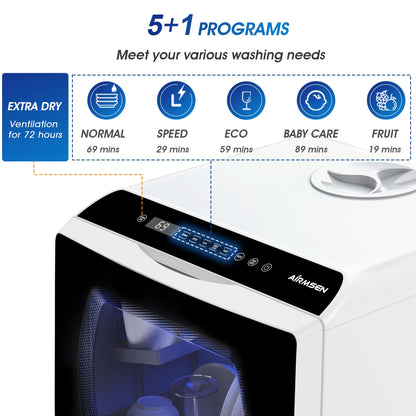 6 Program Compact Table Top Dishwasher with 5L Water Tank & Auto Drying