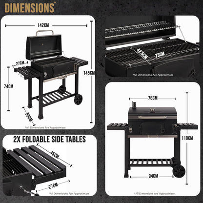 XXL Charcoal Smoker Barbecue with Adjustable Coal Tray & Thermometer
