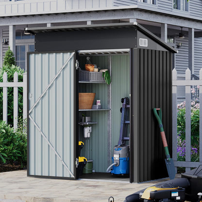 5 x 3ft Galvanised Metal Garden Storage Shed with Floor & Adjustable Shelves