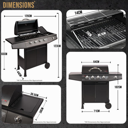 5 Burner Gas Barbecue Grill with Side Burner, Warming Rack & Storage
