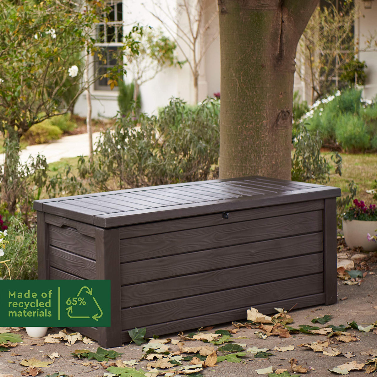 570L Outdoor Garden Storage Box with Wood Effect Finish & Seating