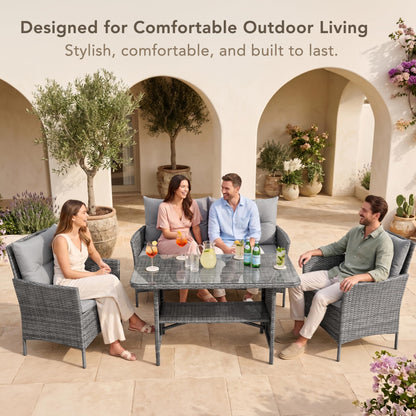 4 Seater Outdoor Rattan Dining Furniture Set with Glass Table