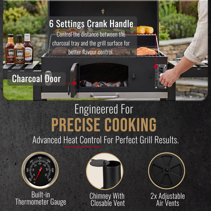 XXL Charcoal Smoker Barbecue with Adjustable Coal Tray & Thermometer