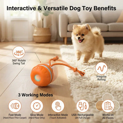Durable Dog Play Ball with Motion Sensor and Tug Rope in Dog-Friendly Colours